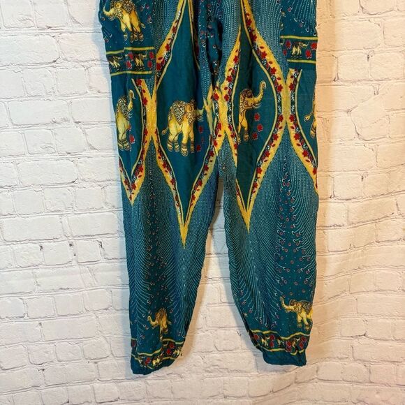 Teal Elephant Patterned Harem Pants - Picture 3 of 8
